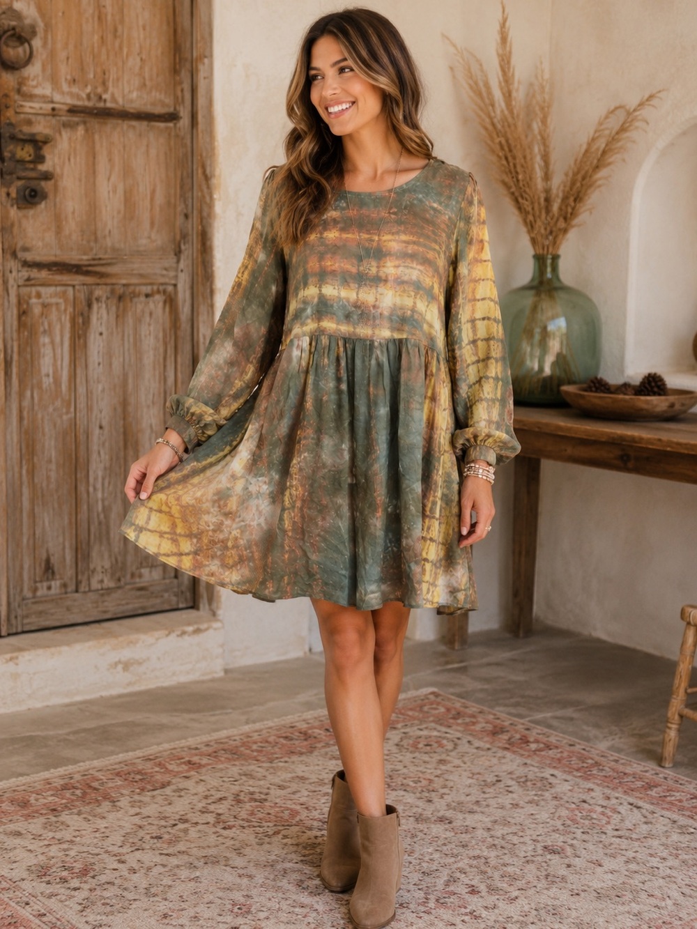 Umgee Green and Gold Tie-Dye Dress ☮️ ☀️